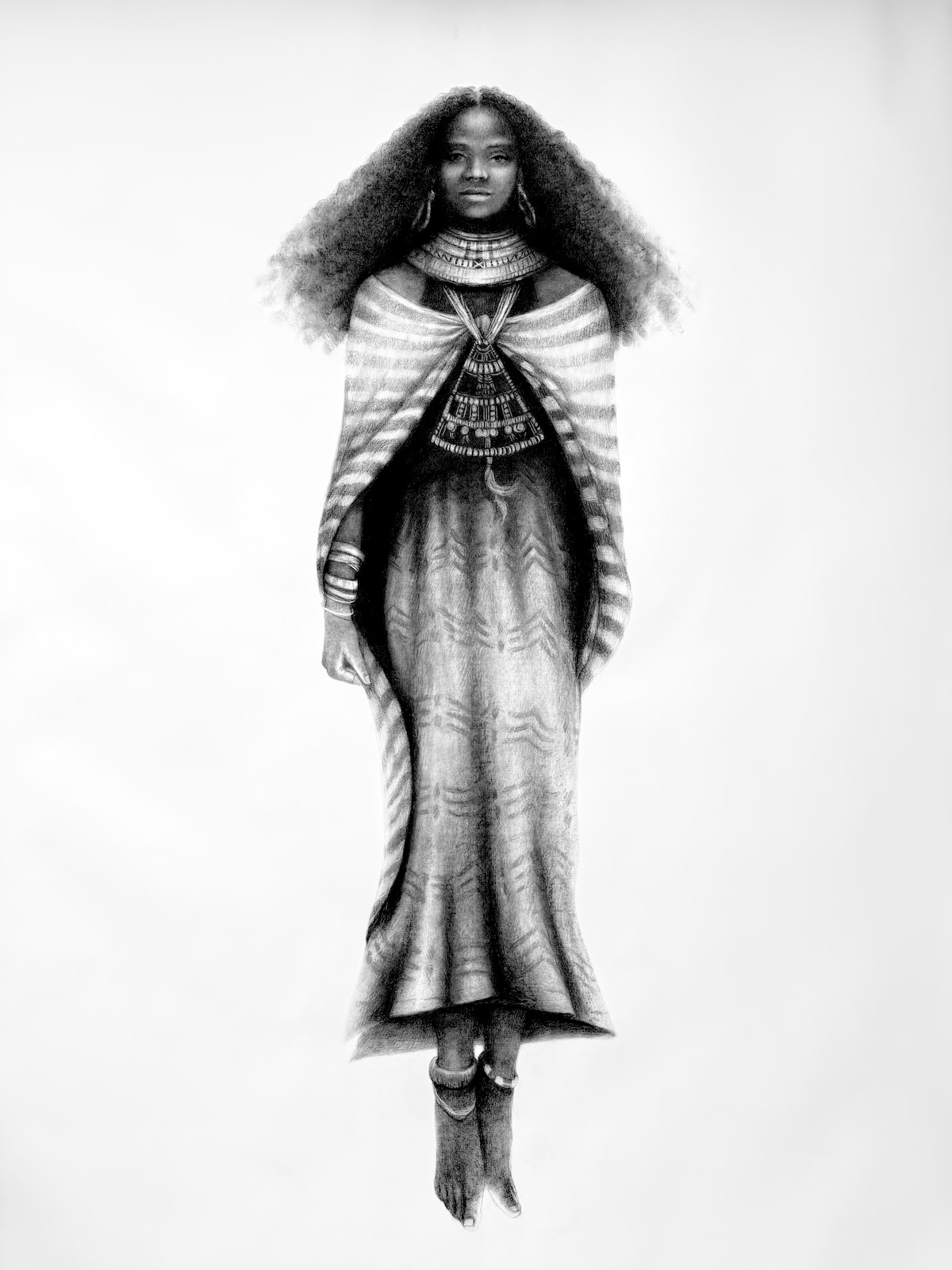 Massai mit dem langen Haar I 150 x 200 cm I Kohle auf Papier